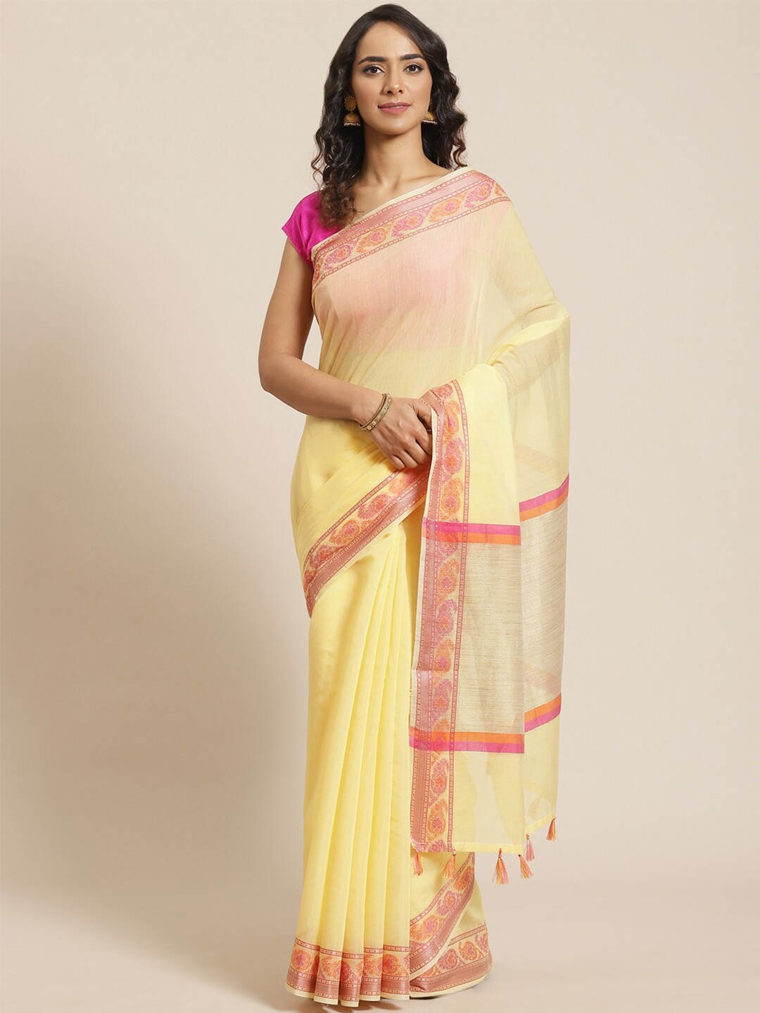 

Saranee Beige & Pink Banarasi Saree