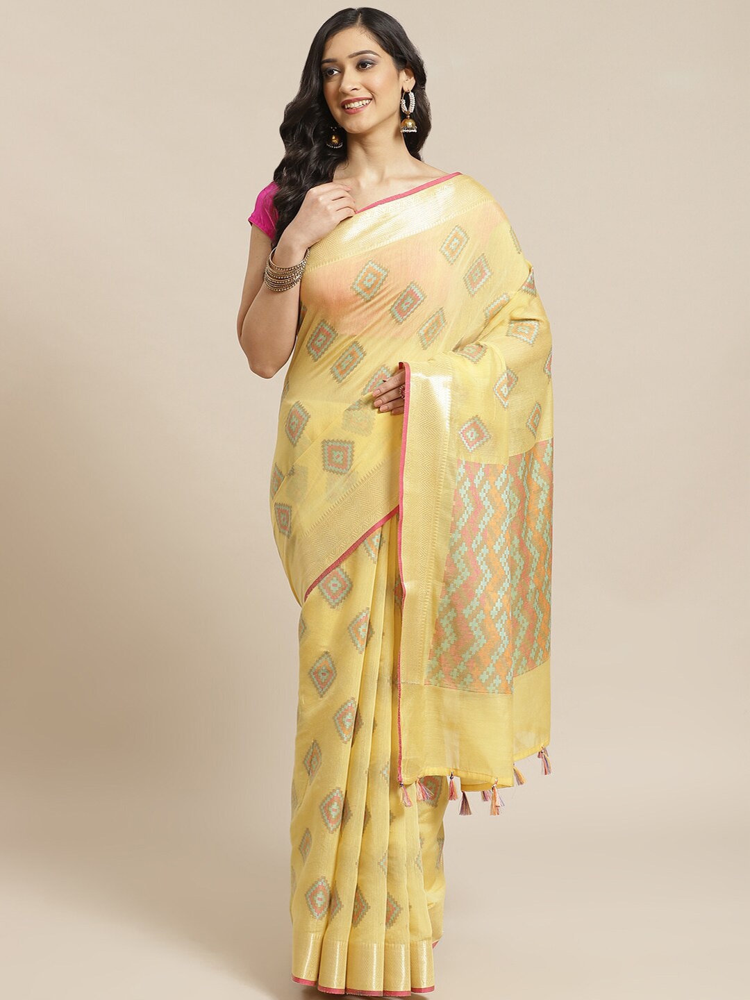 

Saranee Yellow & Blue Zari Banarasi Saree