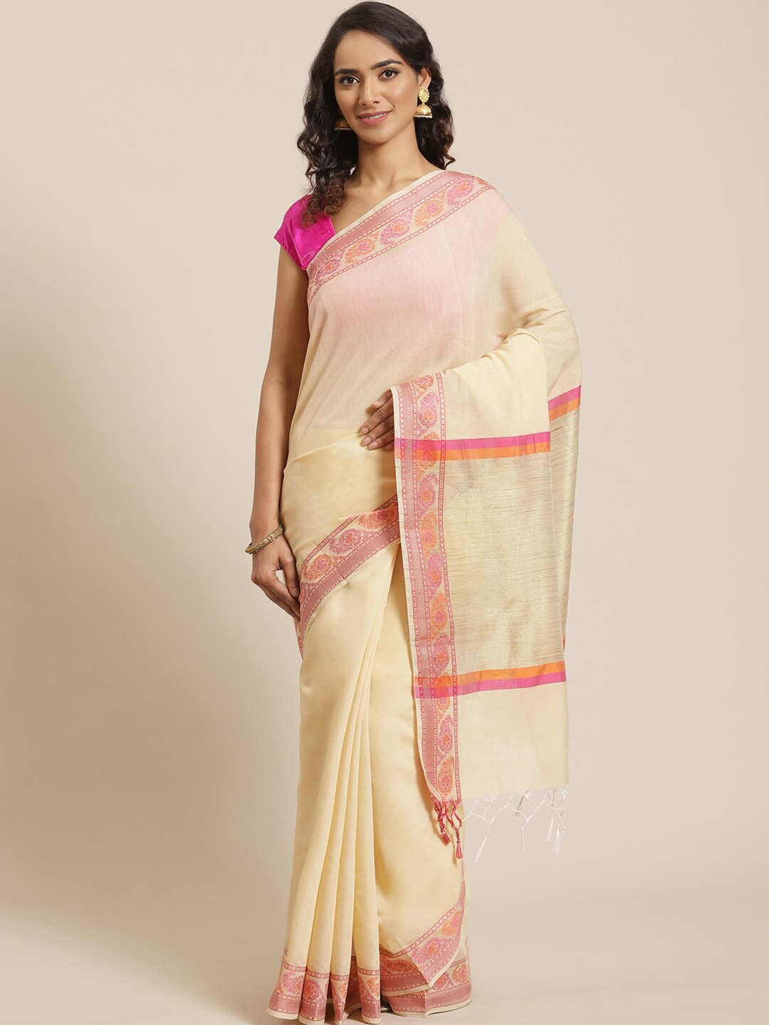 

Saranee Beige & Pink Banarasi Saree