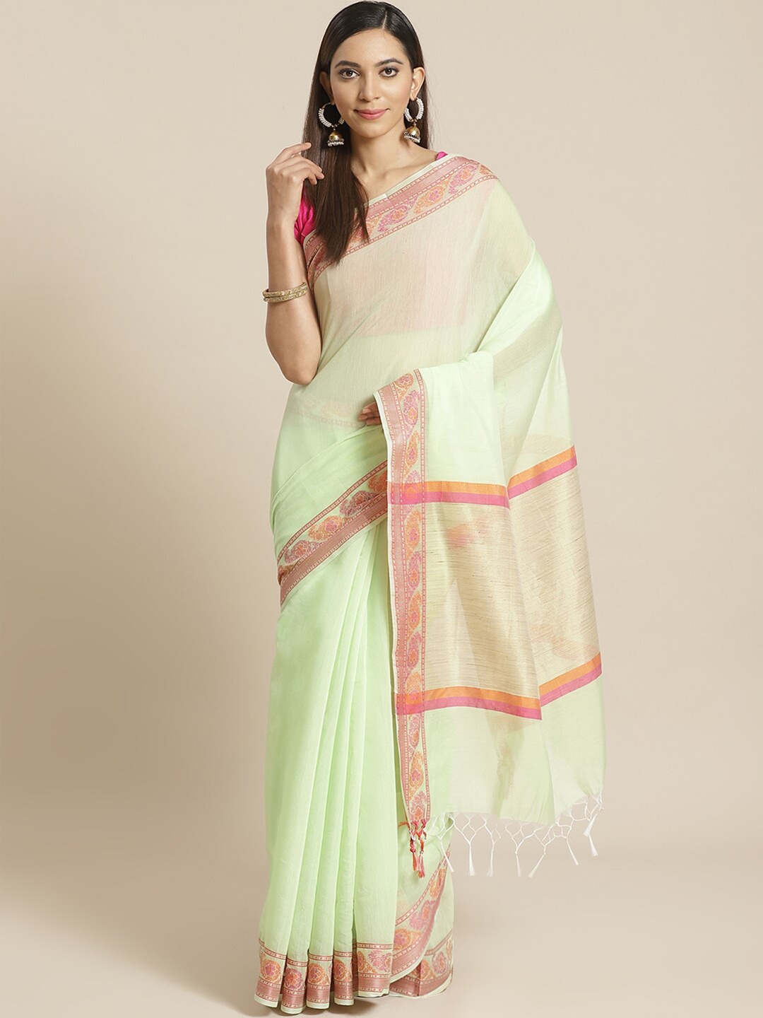 

Saranee Green & Pink Banarasi Saree