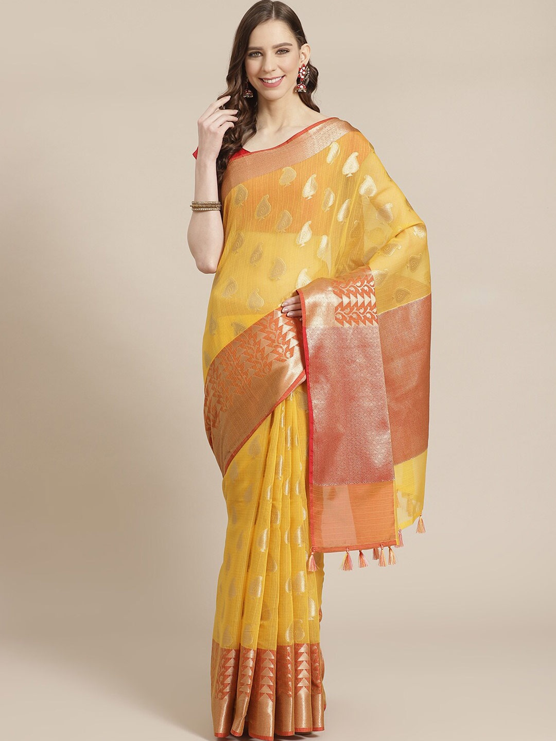 

Saranee Women Yellow Woven Banarasi Saree