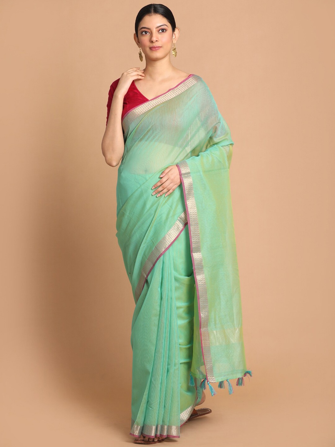 

Saranee Green & Pink Zari Banarasi Saree