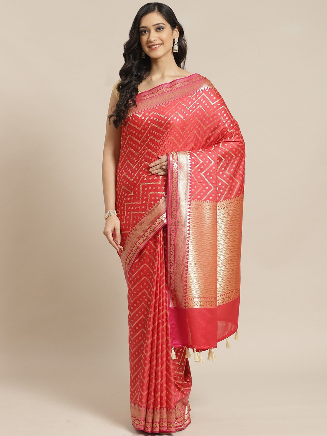 

Saranee Women Red Woven Design Banarasi Saree