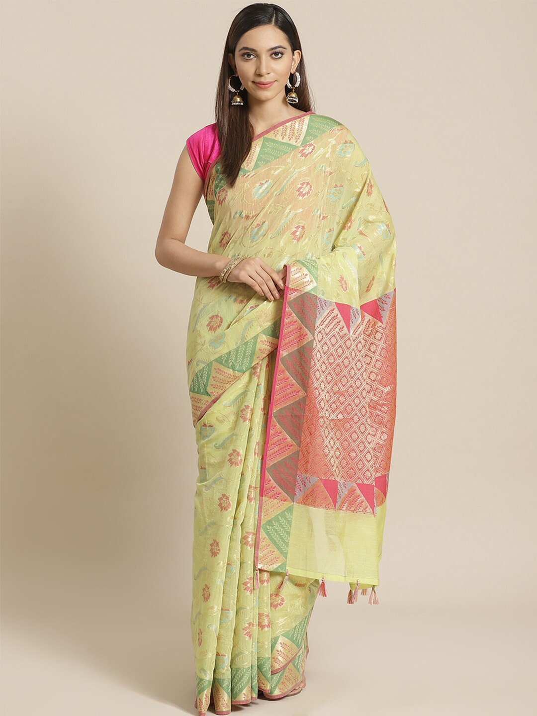 

Saranee Green & Magenta Woven Design Zari Banarasi Saree