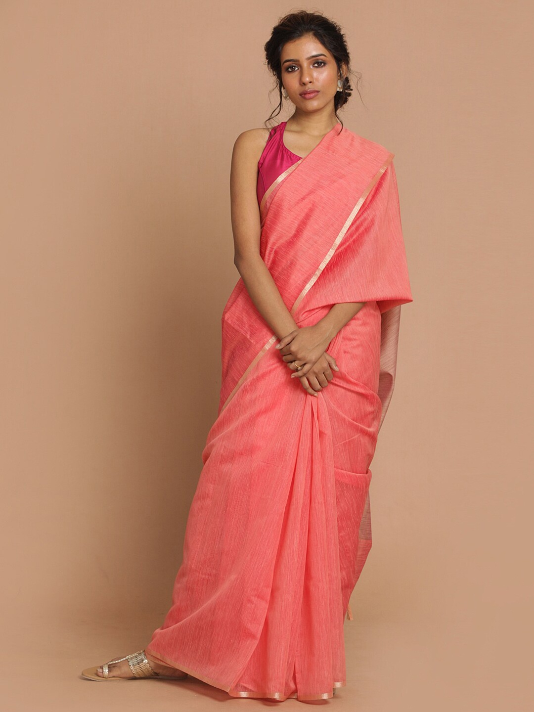 

Indethnic Coral Banarasi Saree