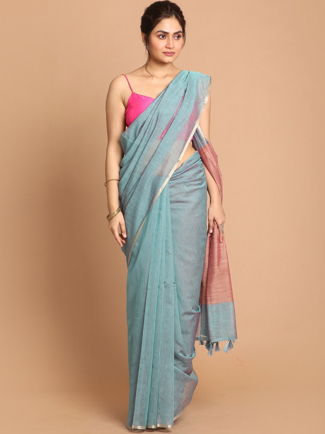 

Saranee Blue & Pink Banarasi Saree