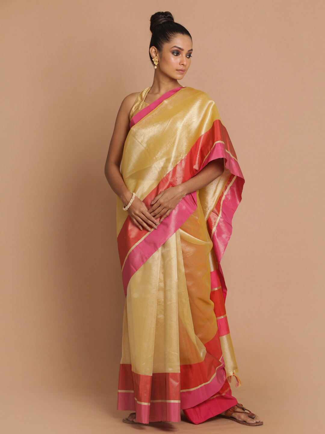 

Saranee Beige & Pink Banarasi Saree