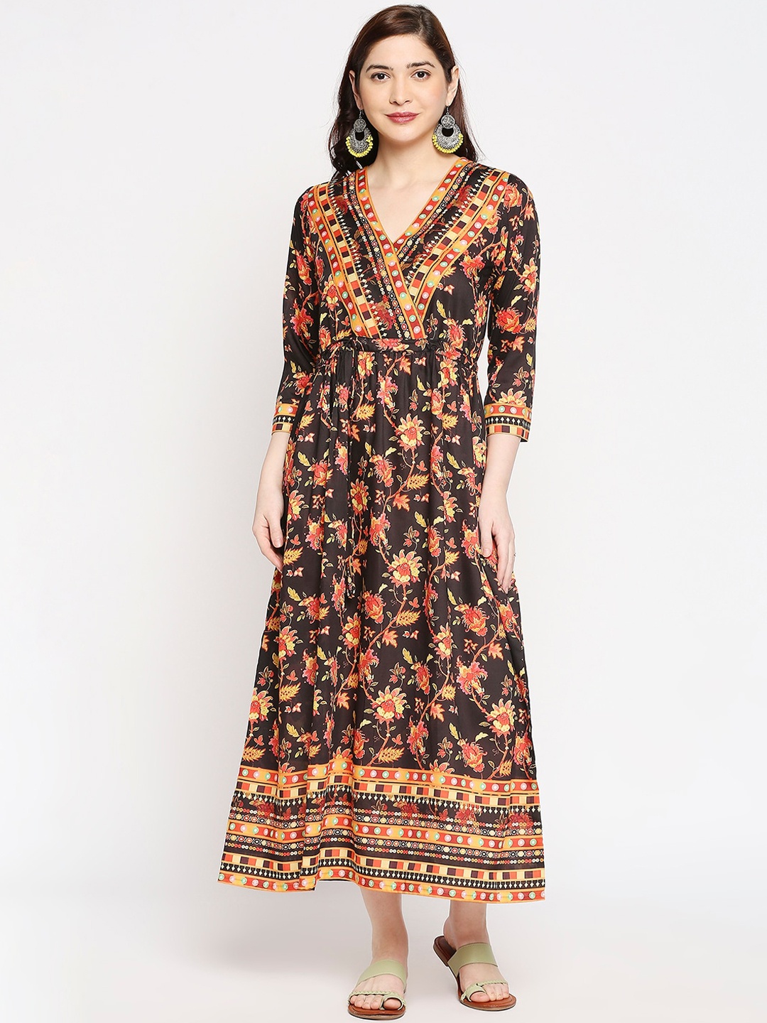 

ZRI Women Black Floral Maxi Gown