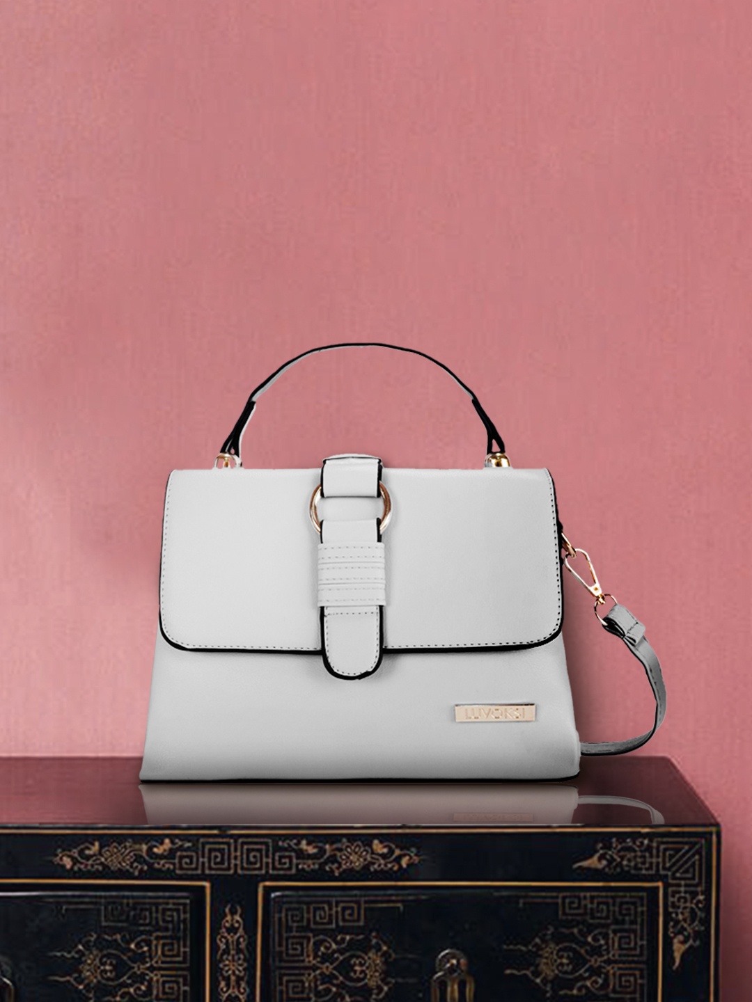 

Luvoksi Grey Solid Structured Satchel Bag