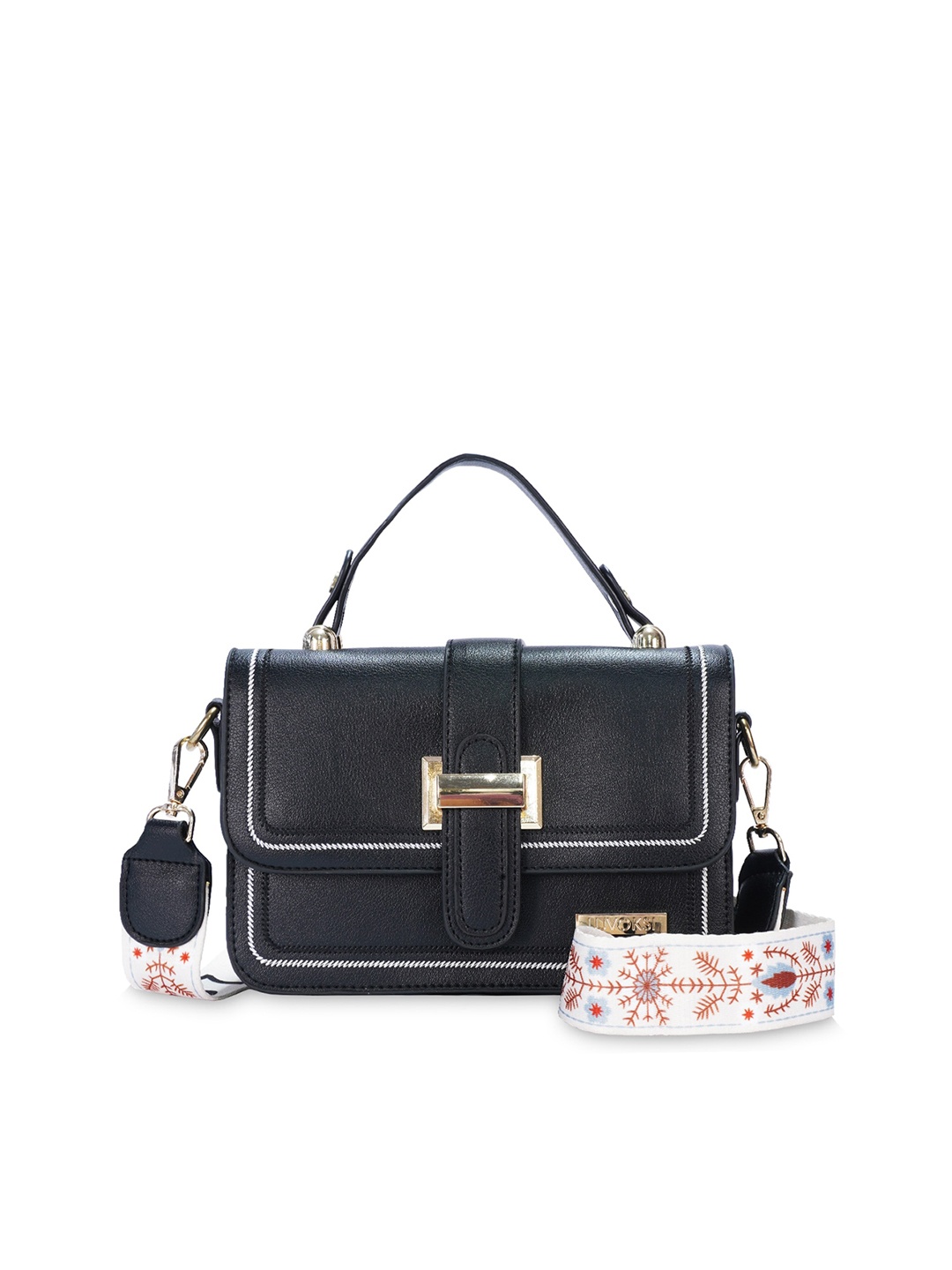 

Luvoksi Black PU Structured Satchel With Detachable Strap