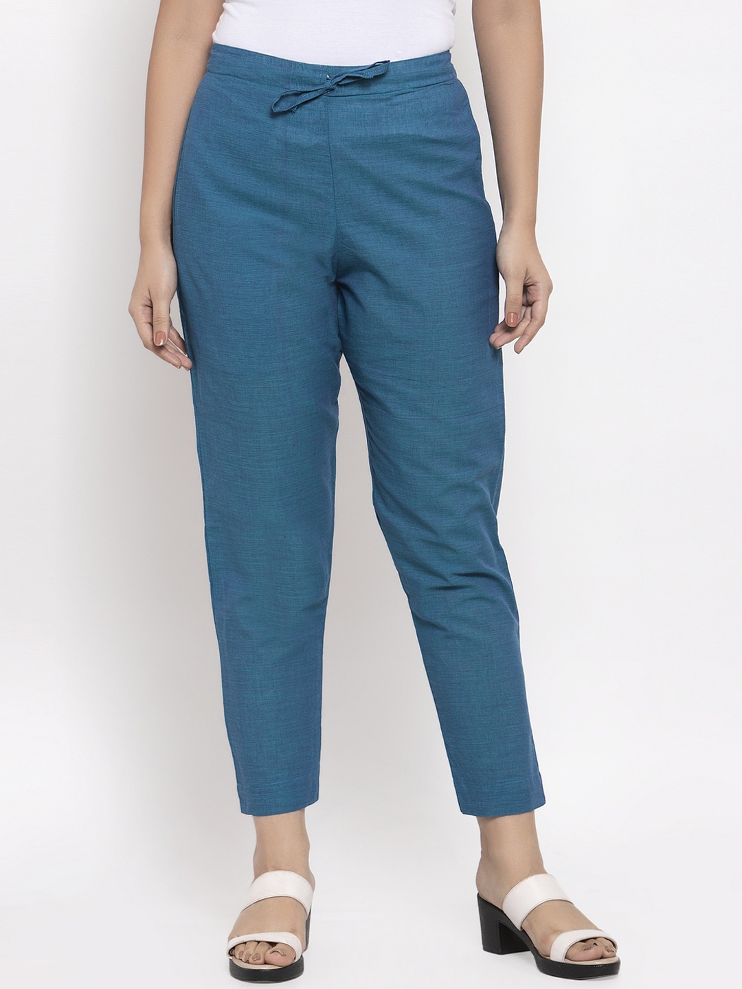 

Enchanted Drapes Women Turquoise Blue Straight Fit Regular Trousers