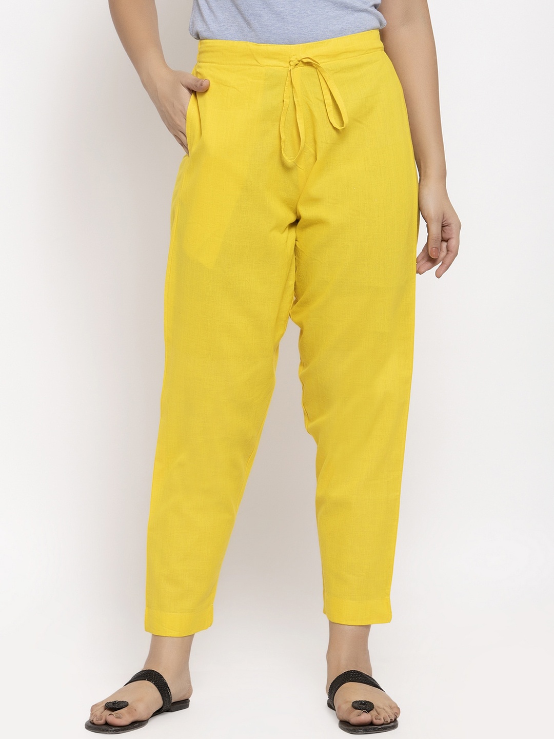 

Enchanted Drapes Women Yellow Solid Straight Fit Trousers