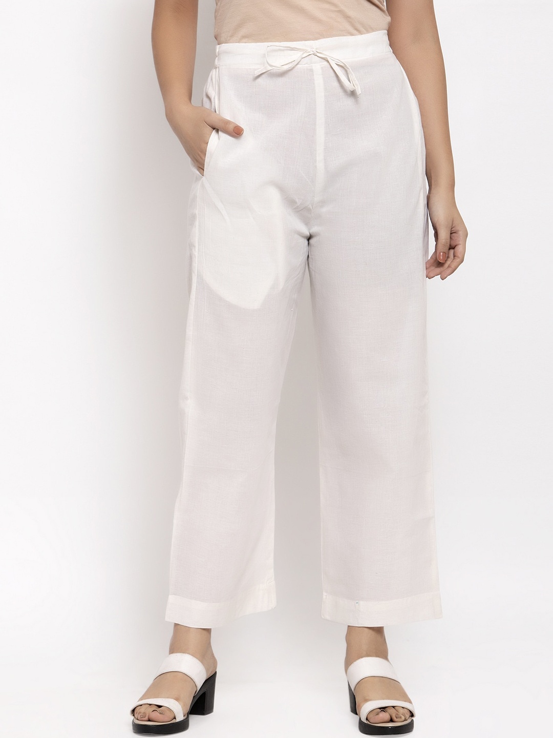 

Enchanted Drapes Women White Straight Fit Parallel Trousers