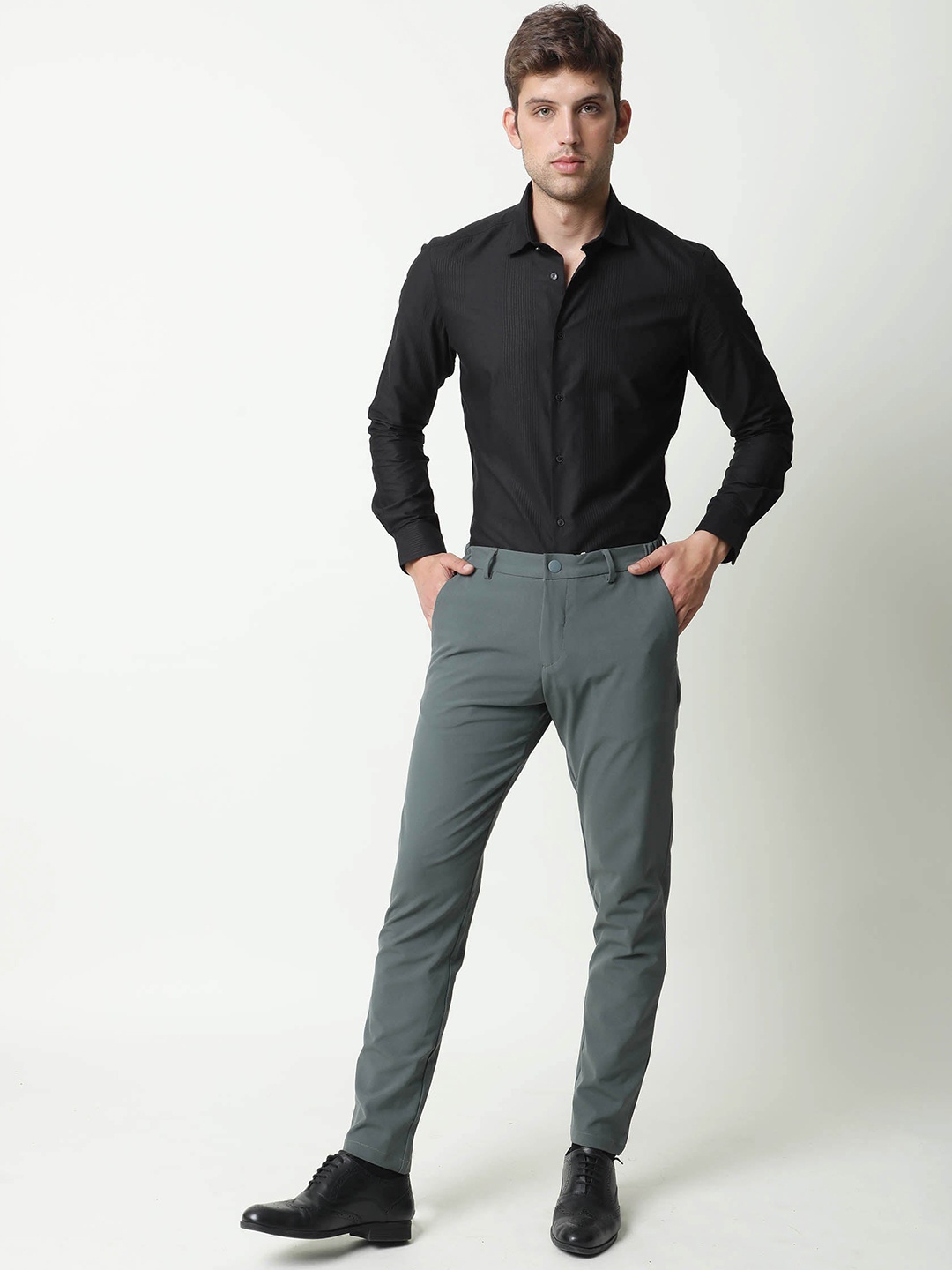 

RARE RABBIT Men Travel-1 Mid-Rise Solid Slim Fit Formal Trouser, Olive