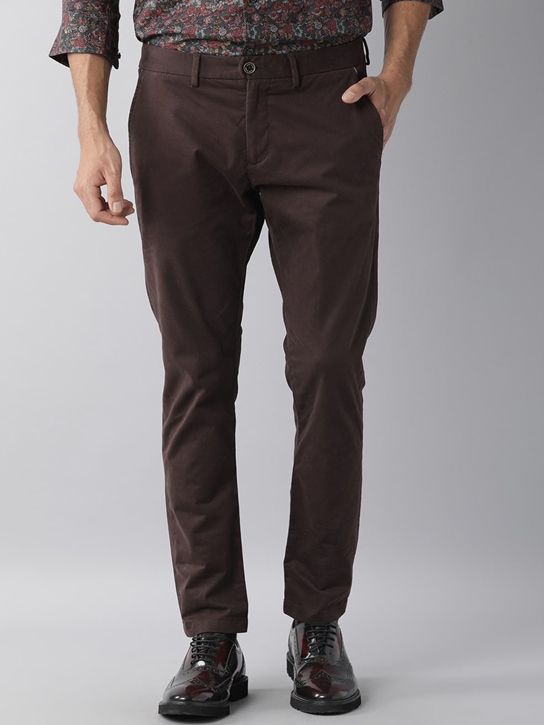 

RARE RABBIT Men Coffee Brown Slim Fit Solid Regular Trousers