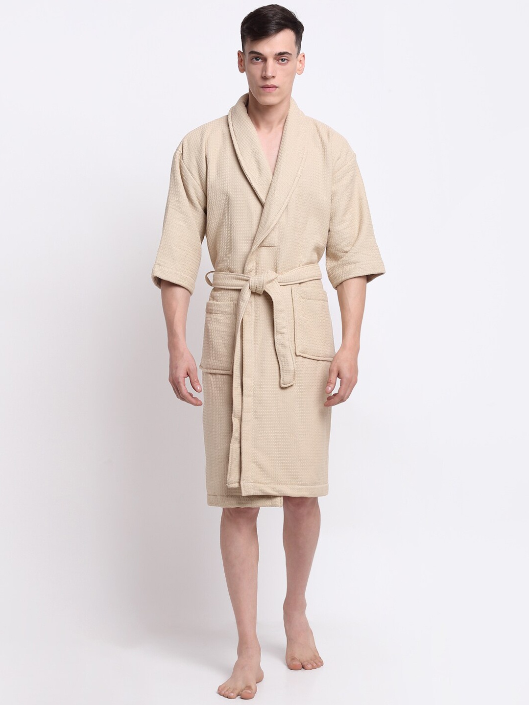 

MYTRIDENT Beige Checked Bathrobes