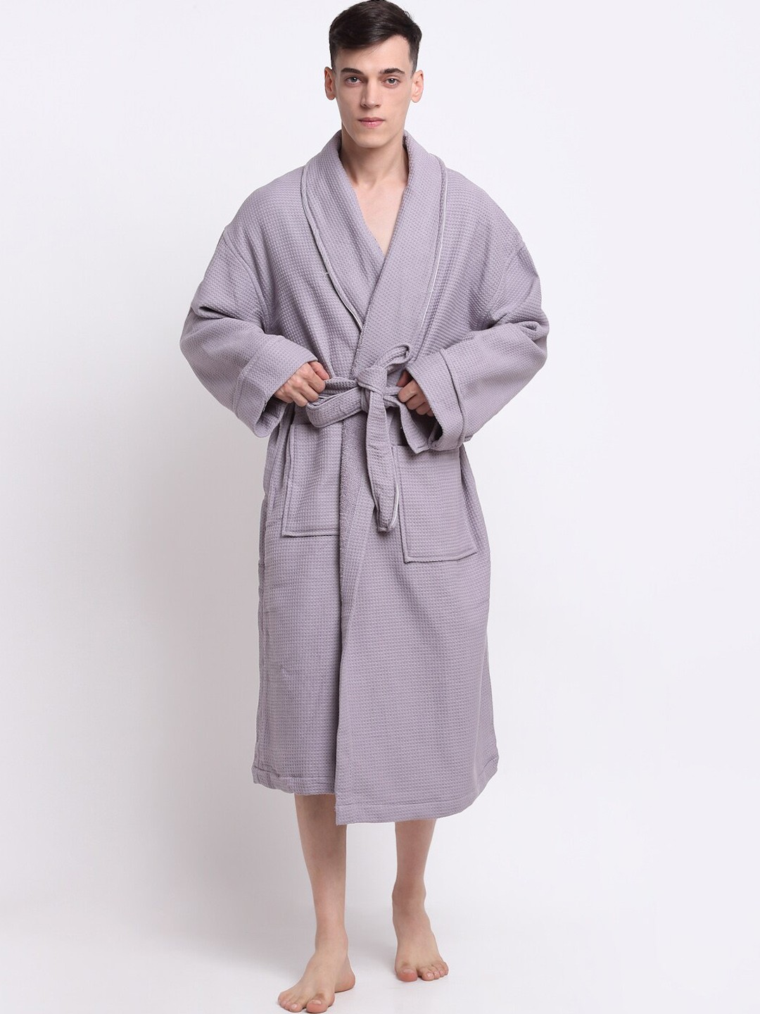

MYTRIDENT Lavender-Coloured Self-Design Bath Robe