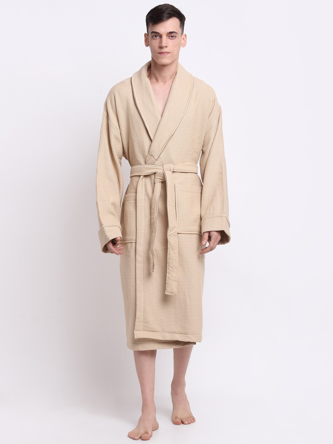 

MYTRIDENT Beige Solid Terry Cotton Bath Robe