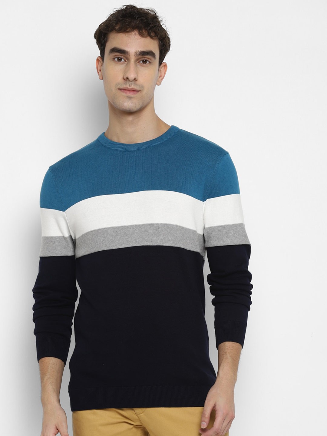 

Red Chief Men Black & Blue Striped Cotton Pullover