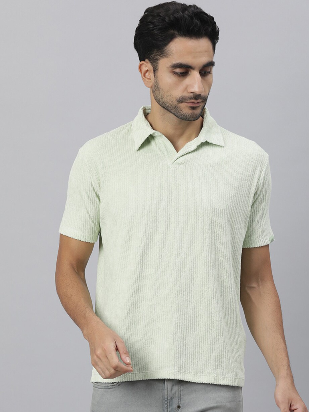 

RARE RABBIT Men Lime Green Polo Collar Pockets Slim Fit T-shirt