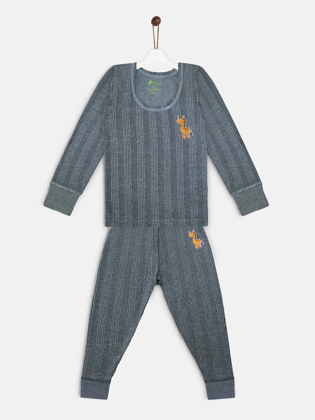 

YK Basics Kids Grey Striped Thermal Set