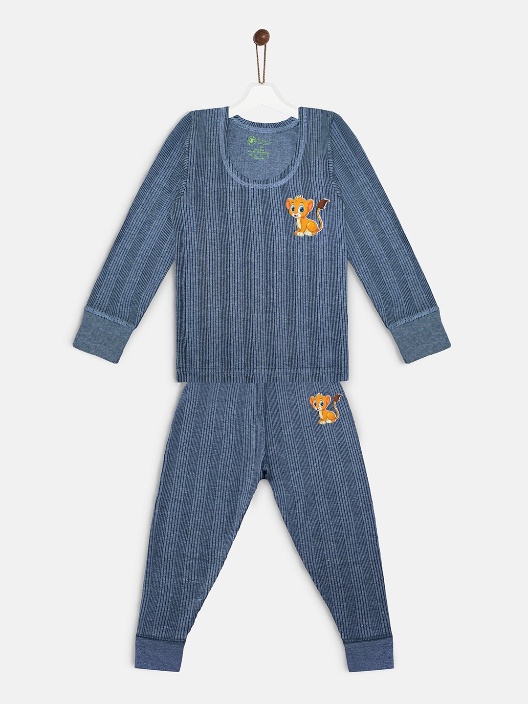 

YK Basics Kids Blue Striped Ribbed Thermal Set