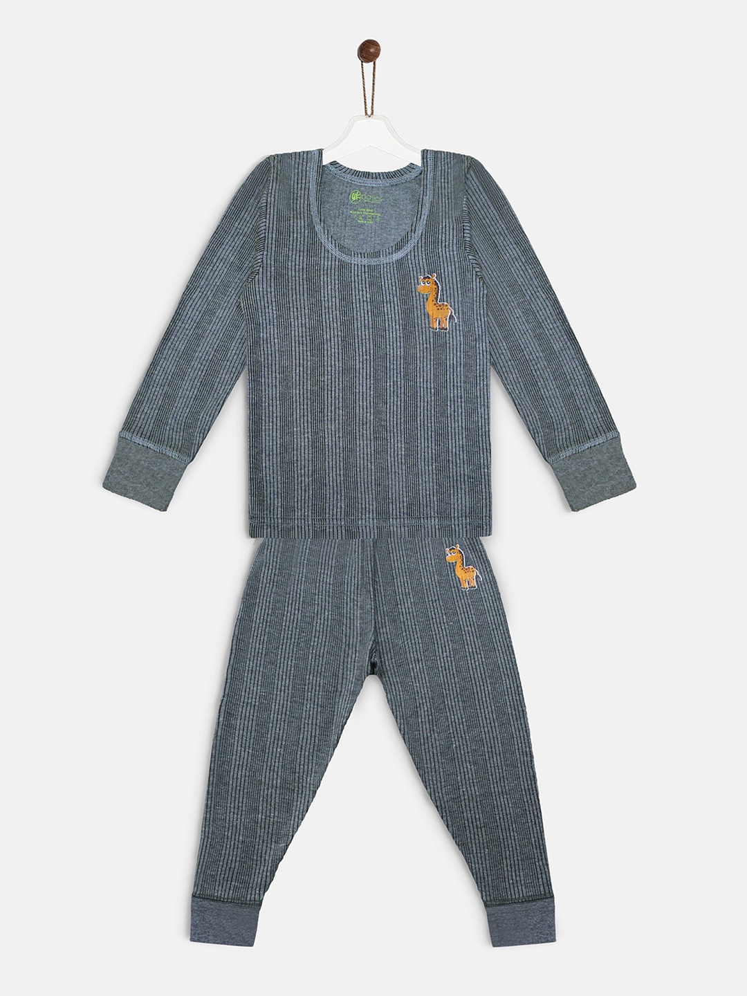 

YK Basics Kids Grey Striped Thermal Set