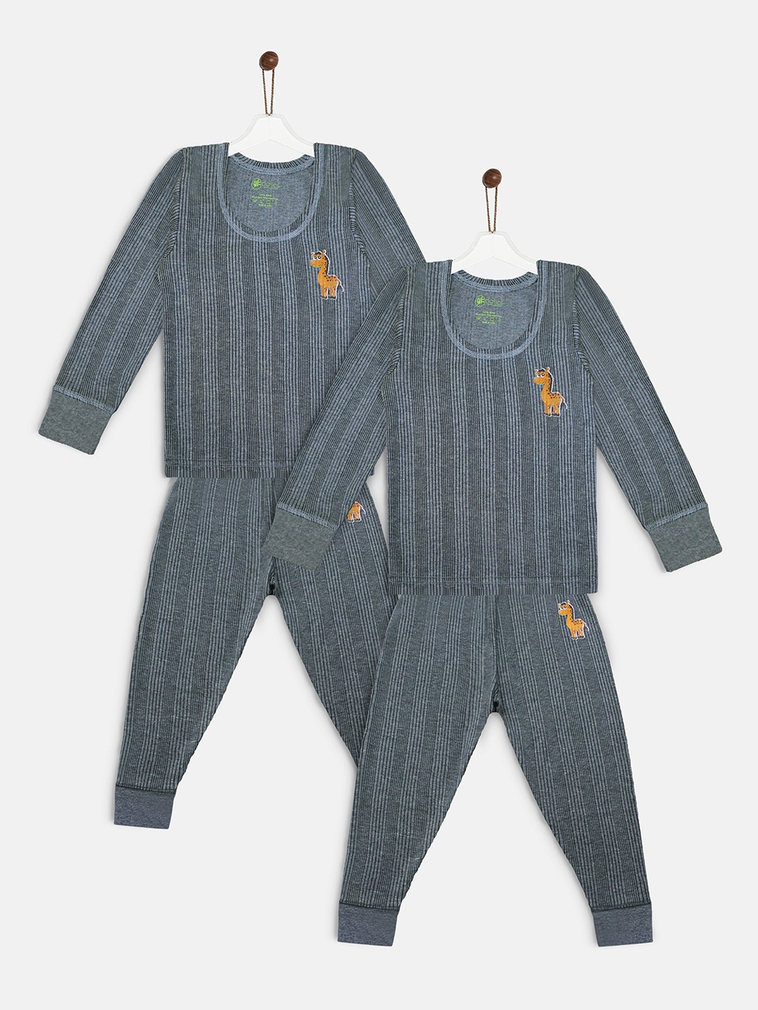 

YK Basics Set Of 2 Kids Grey Striped Ribbed Thermal Set