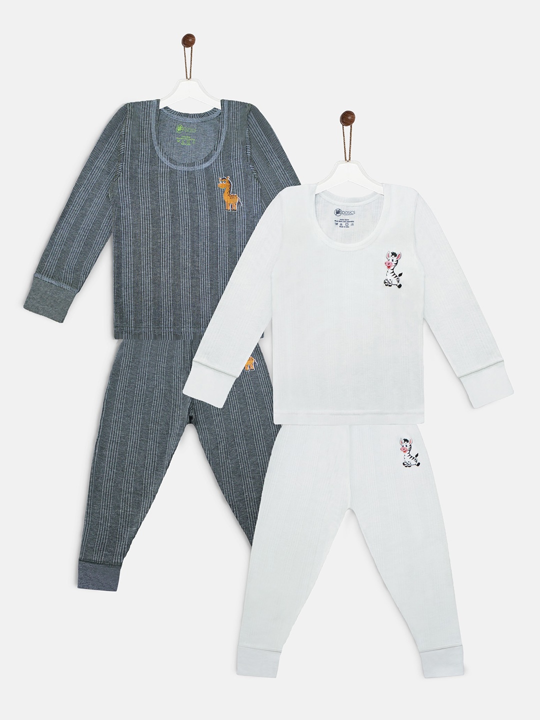 

YK Basics Kids Pack Of 2 Striped Thermal Set, Grey