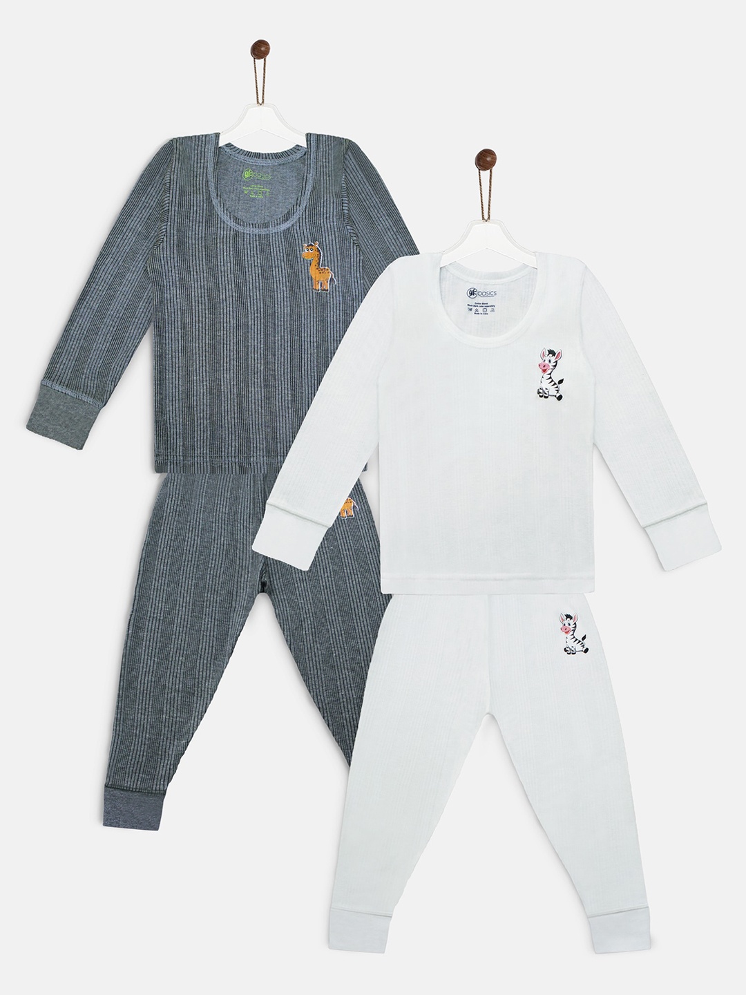 

YK Basics Kids Pack Of 2 Blue Striped Thermal Set, Grey