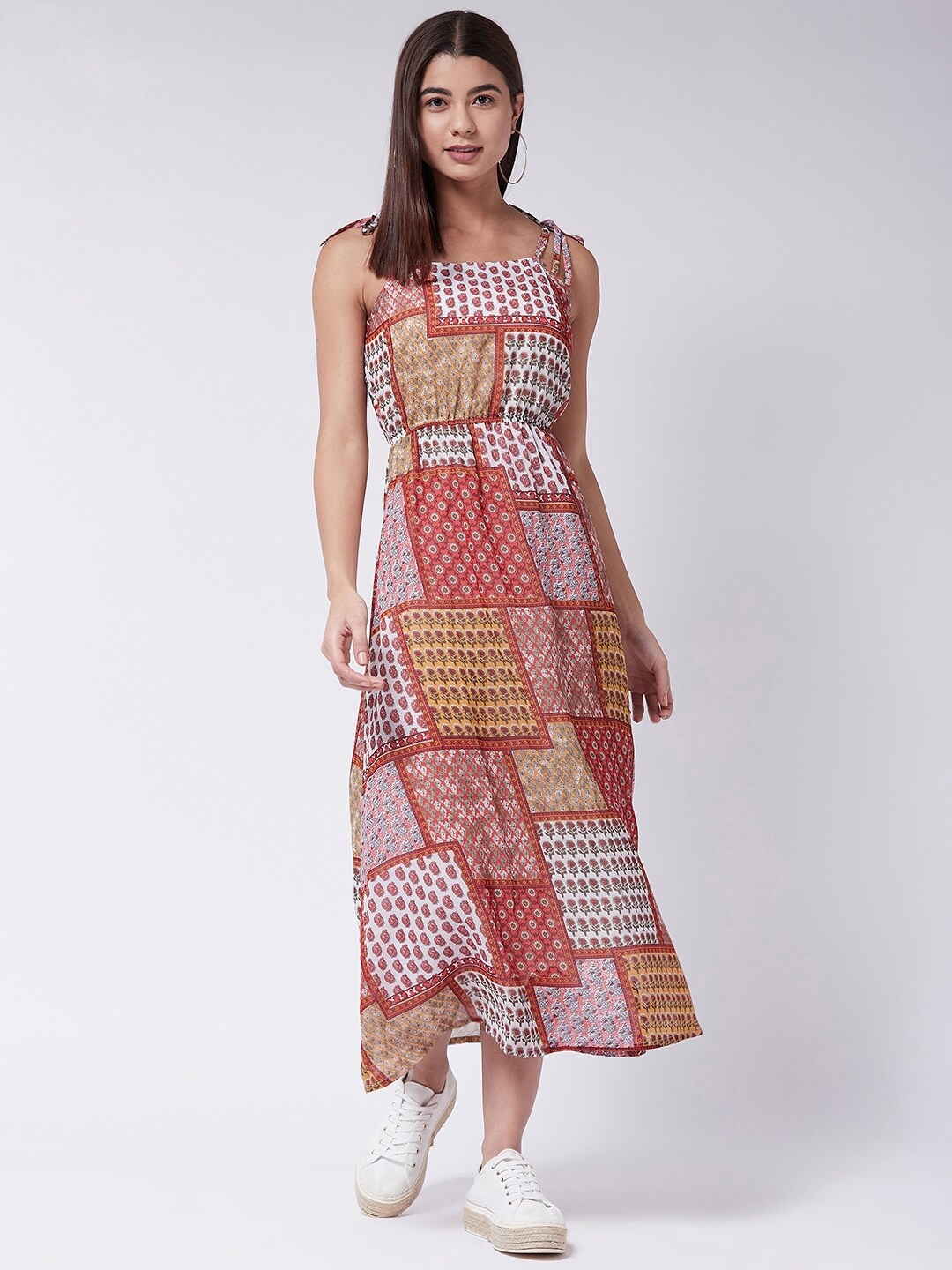 

InWeave Red Ethnic Motifs Midi Dress