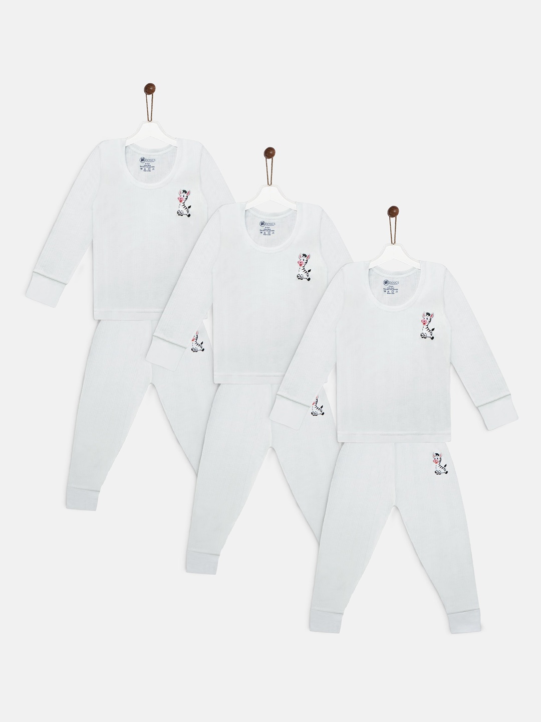 

YK Basics Kids Pack Of 3 Off White Striped Animal Printed Ribbed Thermal Set