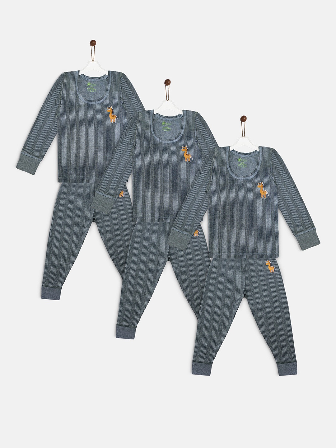 

YK Basics Kids Pack Of 3 Grey Striped Thermal Set