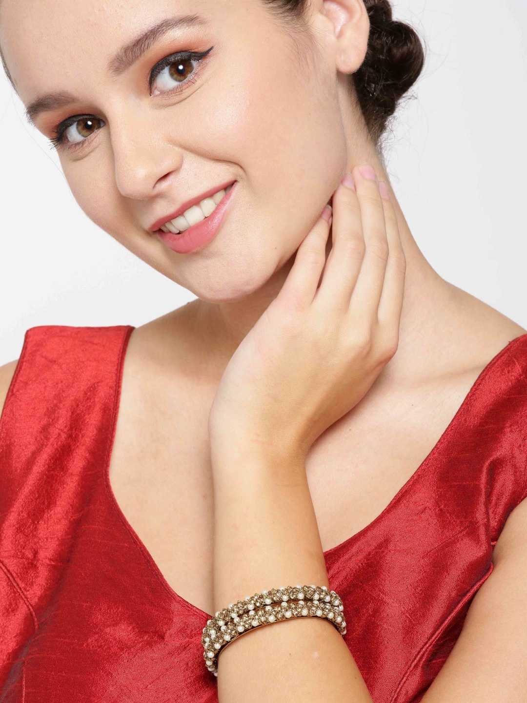 

Priyaasi Set Of 2 Gold-Plated White Pearl-Studded Bangles