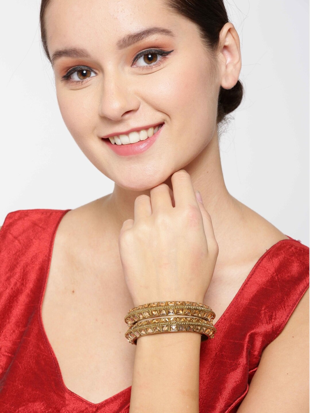

Priyaasi Women Set Of 2 Gold-Plated Stones Studded Bangles