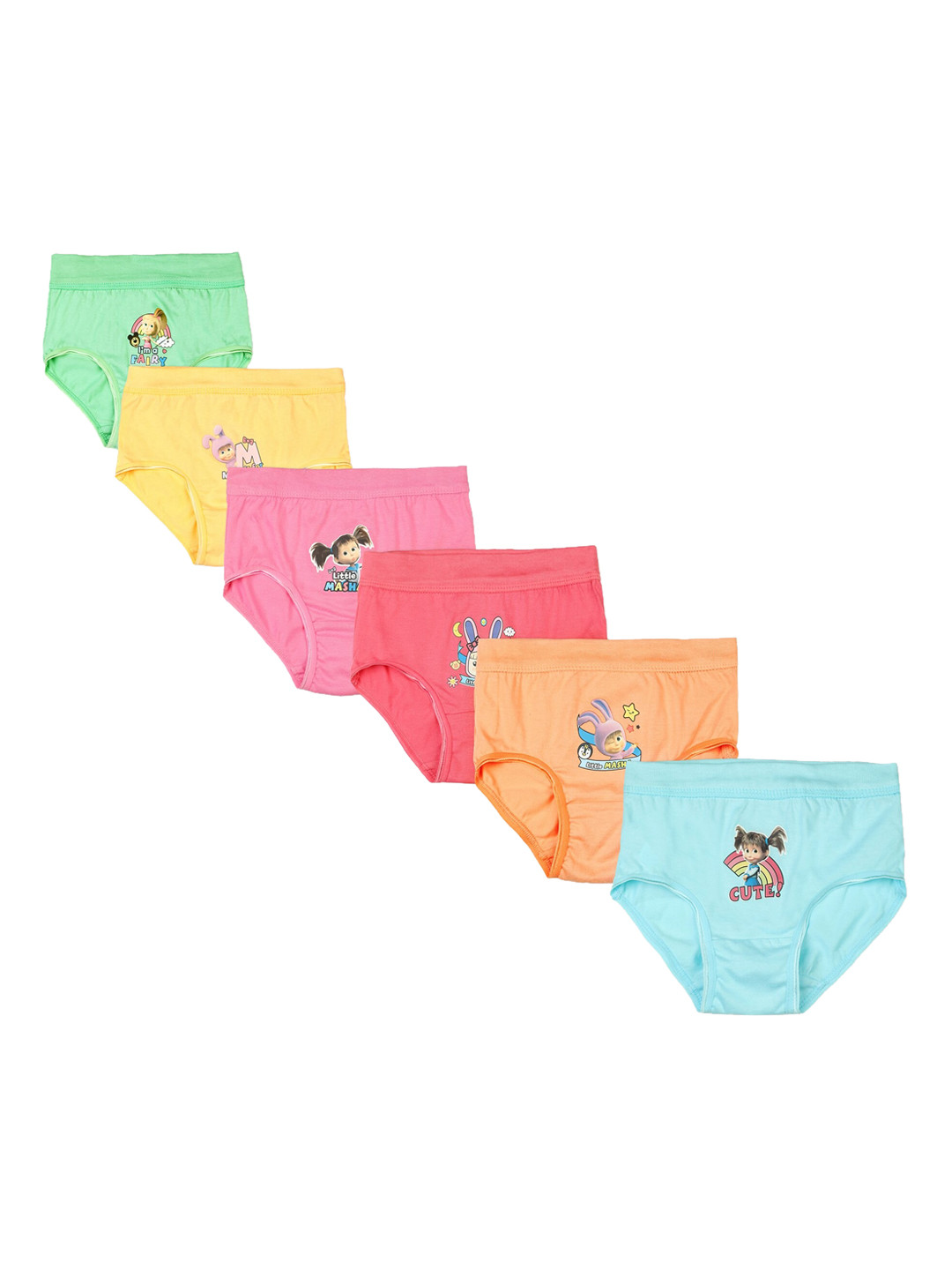 

Red Rose Girls Pack Of 6 Printed Cotton Basic Briefs, Green