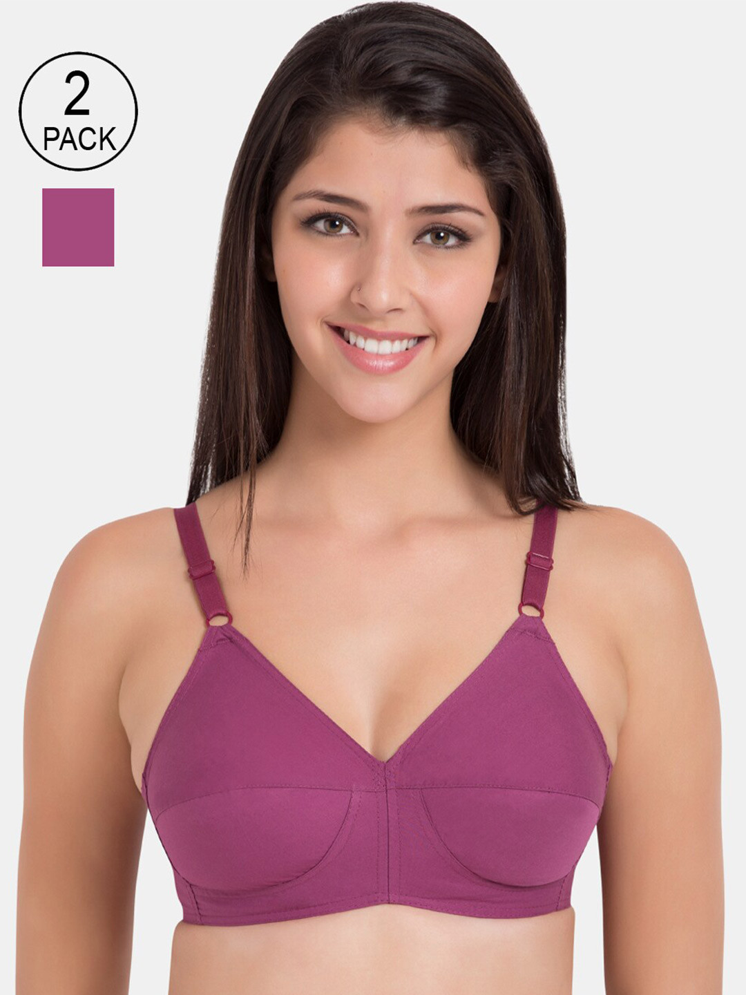 

Souminie Women Pack Of 2 Magenta Solid Non Padded Everyday Bra