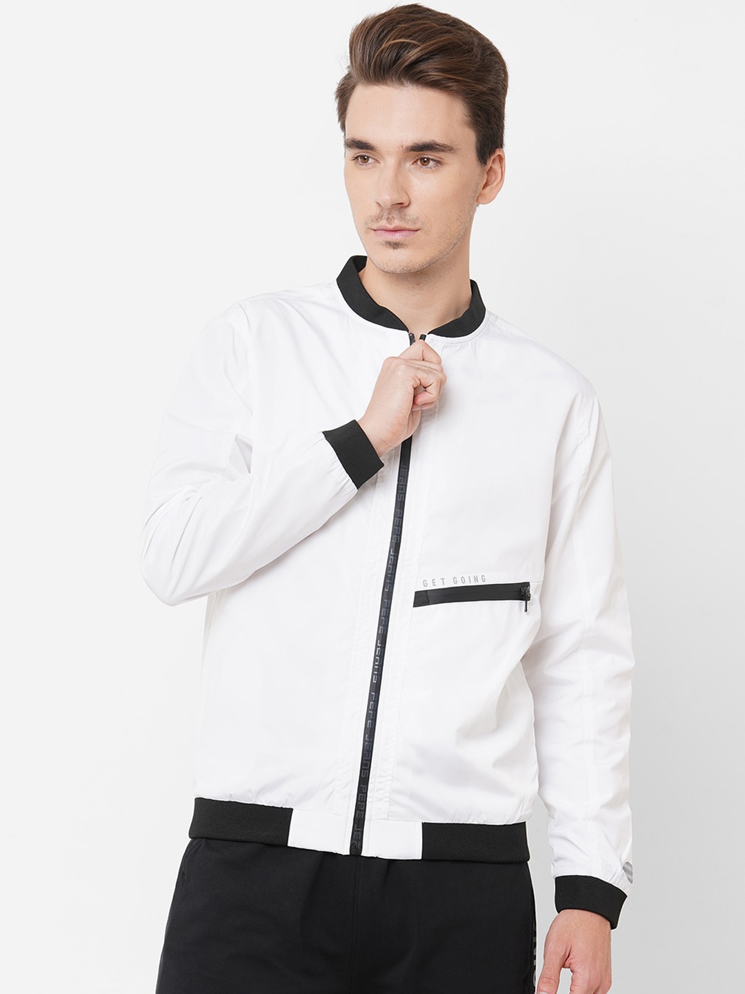 

Pepe Jeans Men White Bomber with Patchwork Jacket