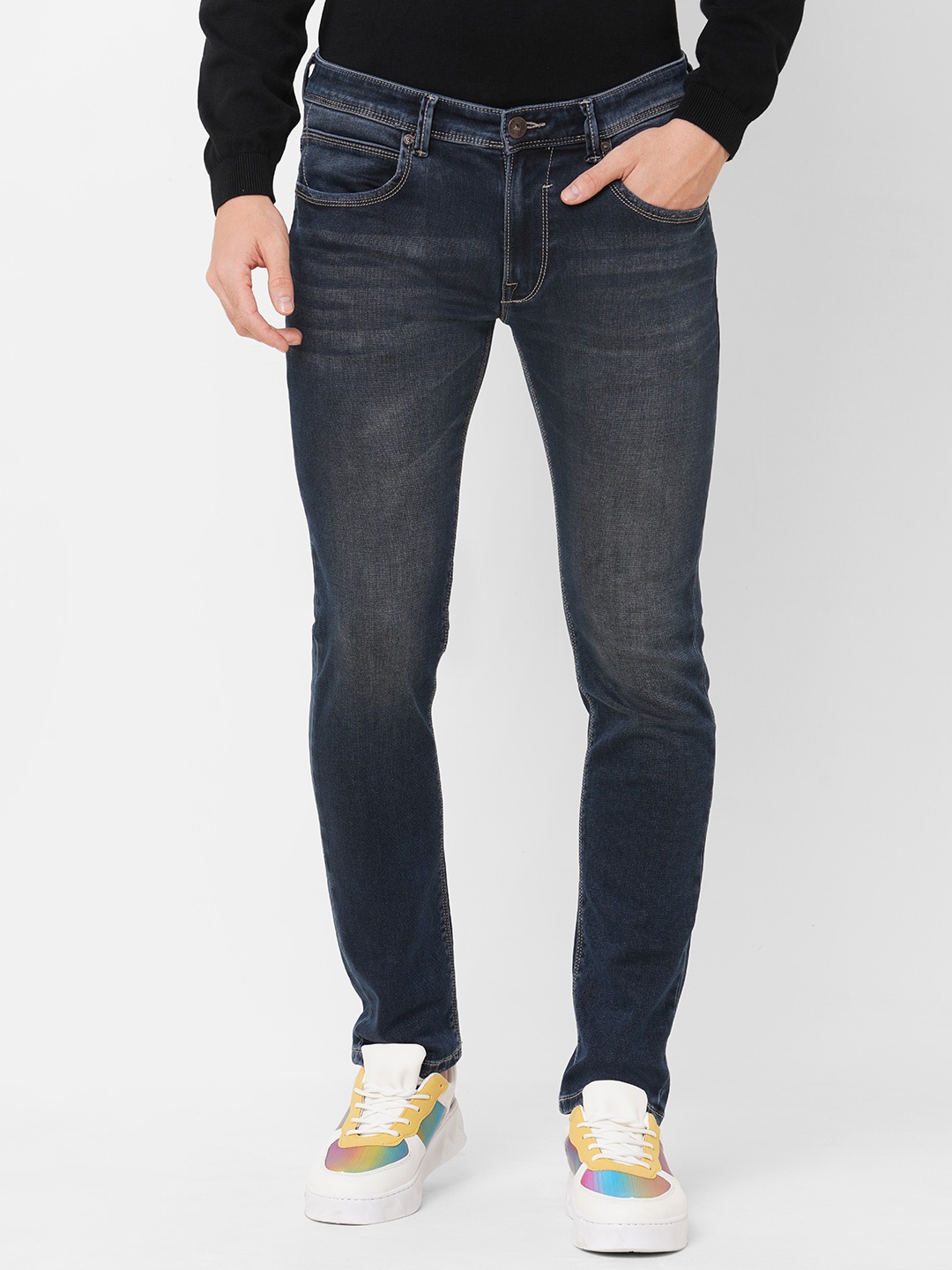 

Pepe Jeans Men Low Distress Heavy Fade Stretchable Jeans, Navy blue
