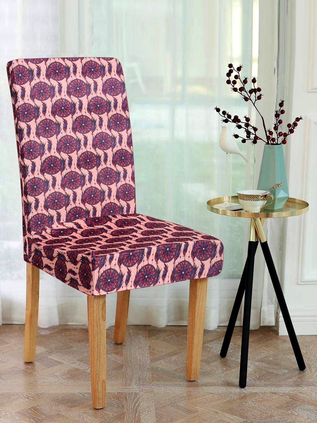 

Alina decor Set Of 6 Red & Peach Digital Printed Chair Covers