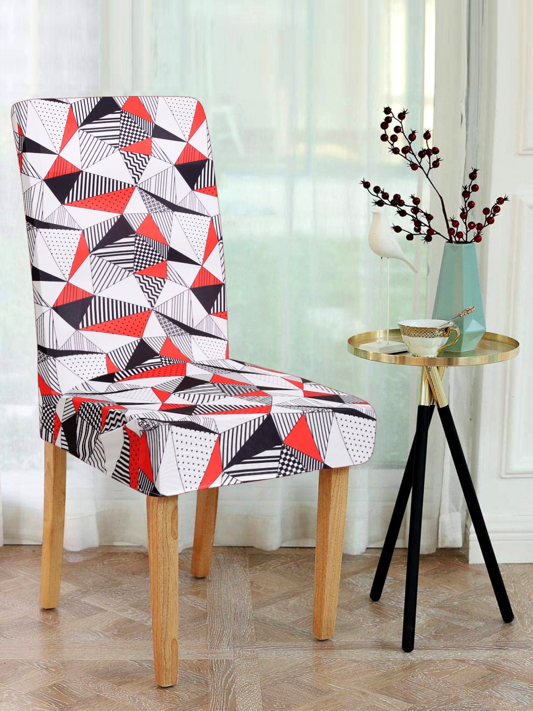 

Alina decor Set Of 6 White & Grey Printed Chair Cover