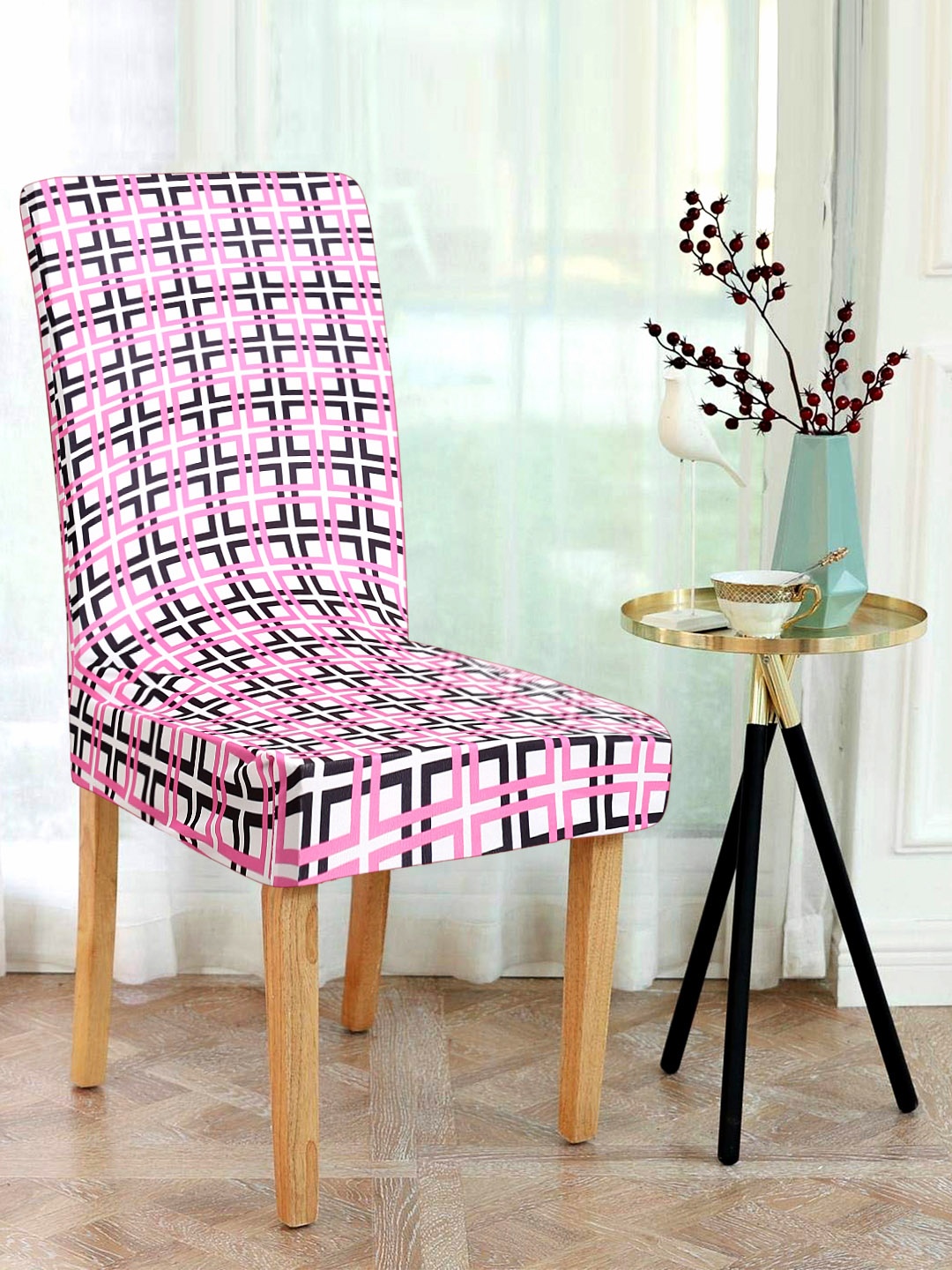 

Alina decor Pink & Black Set of 6 Printed Chair Covers