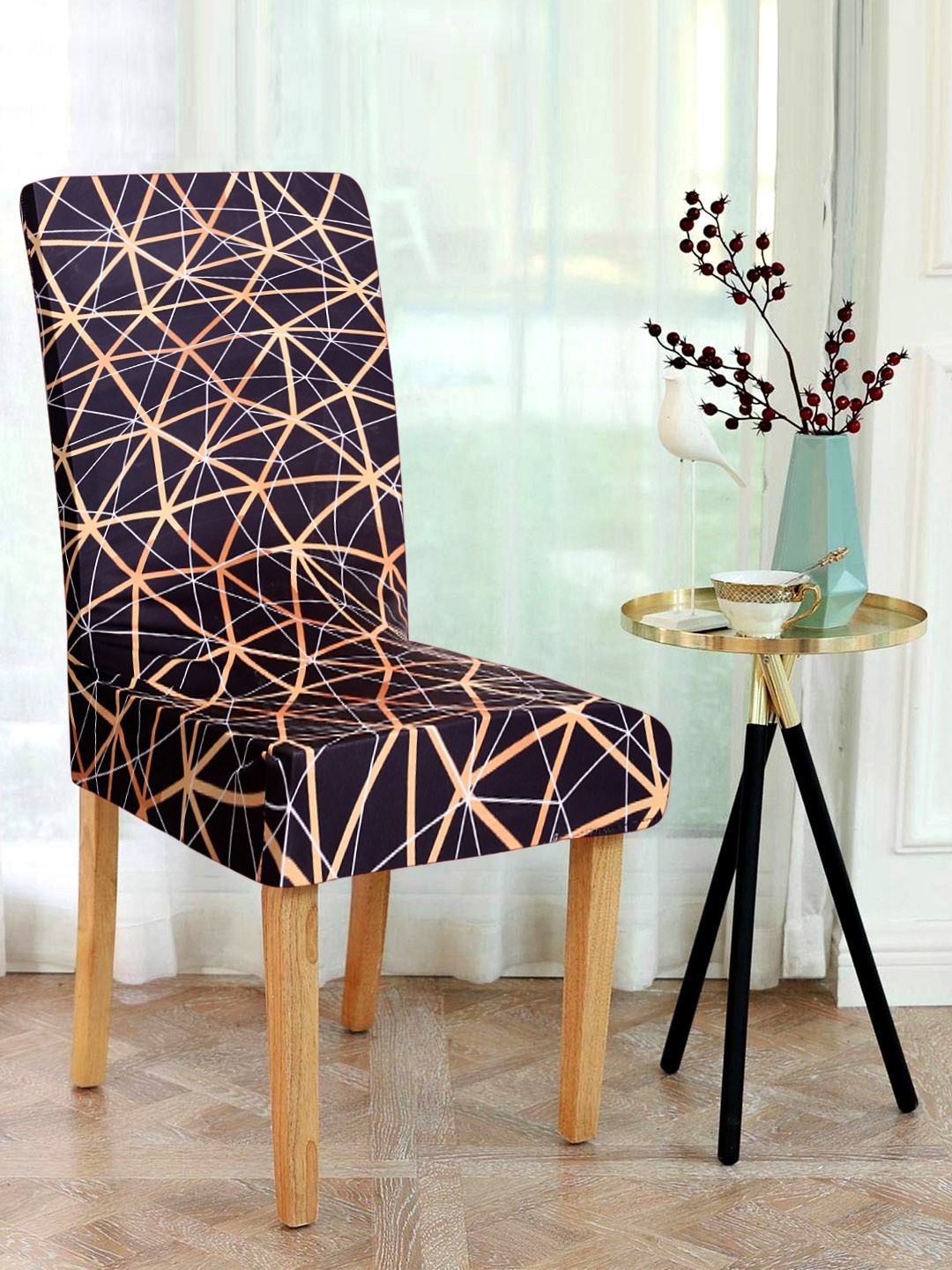 

Alina decor Set Of 6 Black & Yellow Digital Printed Chair Covers