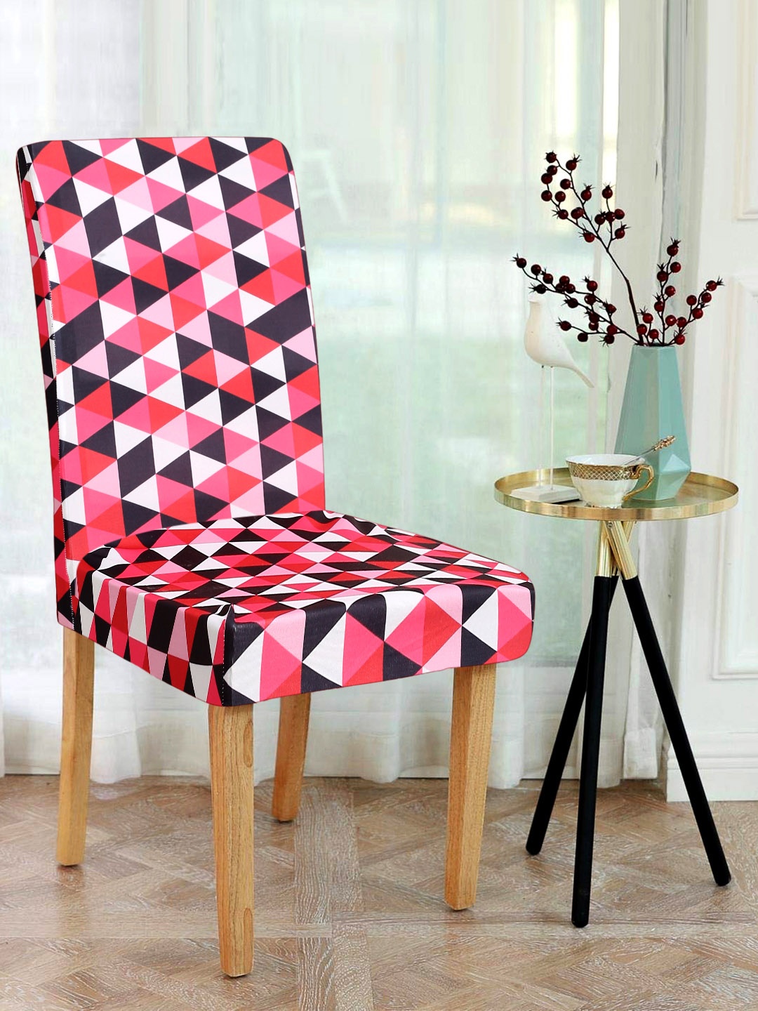 

Alina decor Set Of 6 Red & Pink Printed Chair Cover