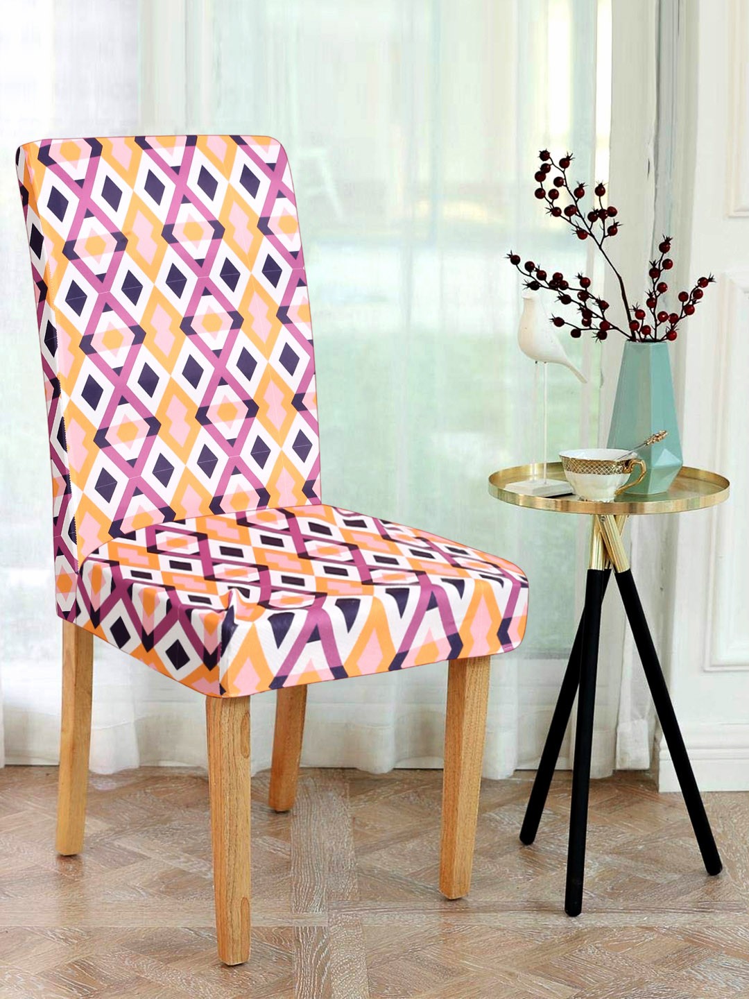 

Alina decor Pink & Yellow Set of 6 Printed Chair Covers