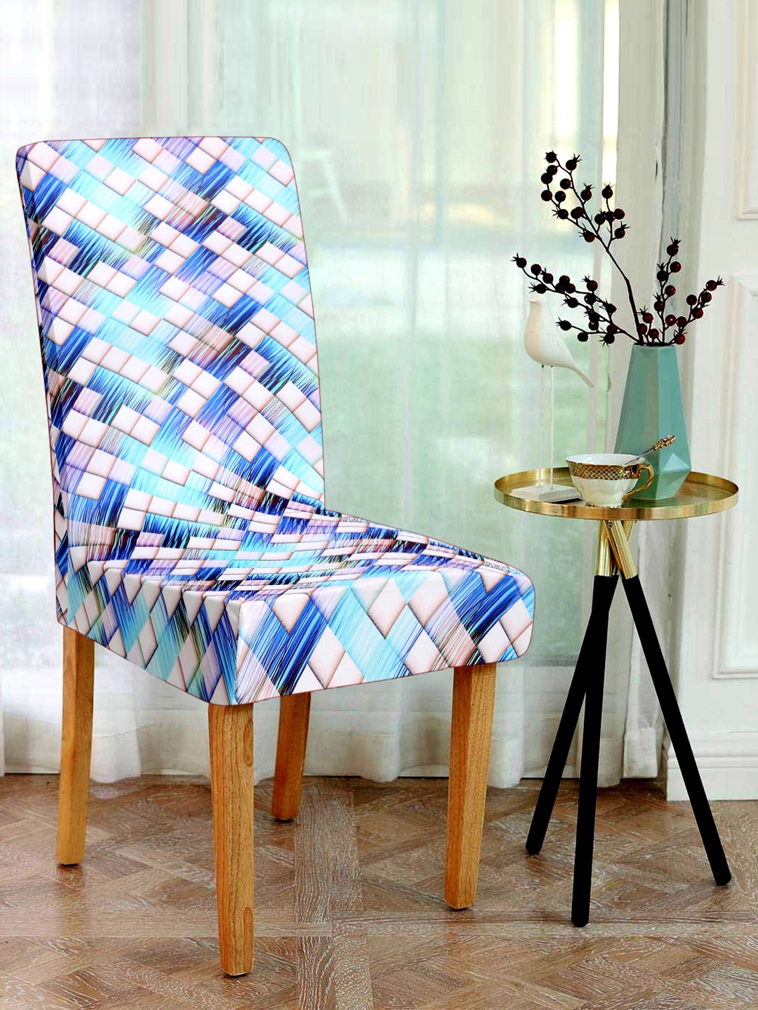 

Alina decor Set Of 6 Blue & White Digital Printed Chair Cover