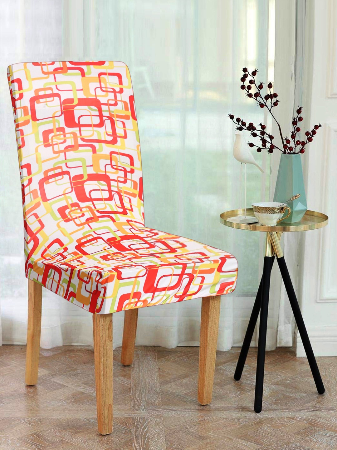 

Alina decor Set Of 6 Orange & Yellow Printed Chair Cover