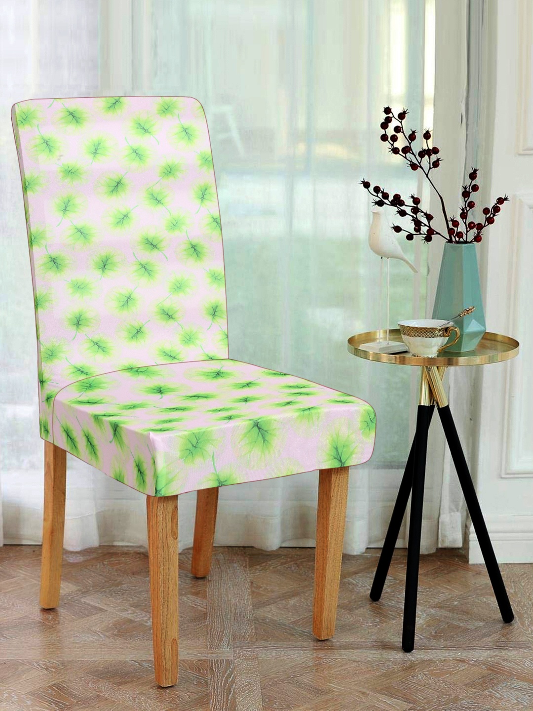 

Alina decor Set Of 6 Green & White Printed Chair Cover