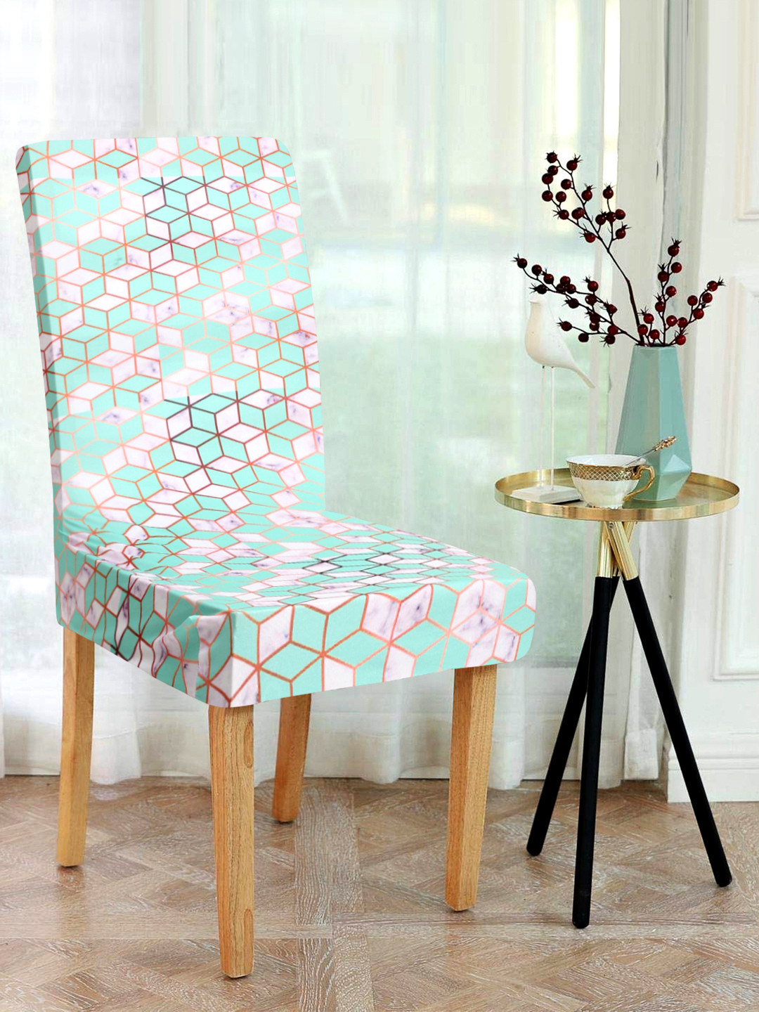 

Alina decor Set Of 6 Sea Green & White Printed Chair Cover