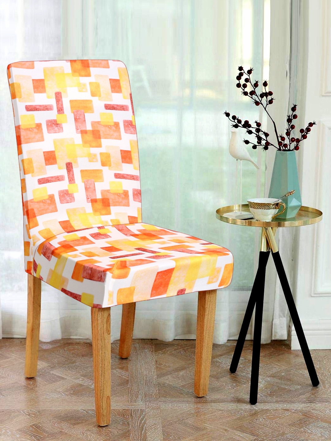 

Alina decor Orange & White Set of 6 Printed Chair Covers